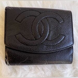 Authentic Chanel Black Caviar Leather Bi-Fold Wallet